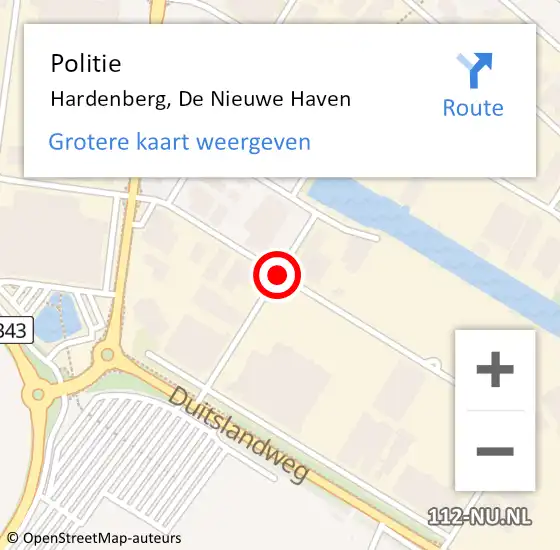 Locatie op kaart van de 112 melding: Politie Hardenberg, De Nieuwe Haven op 10 mei 2021 15:43