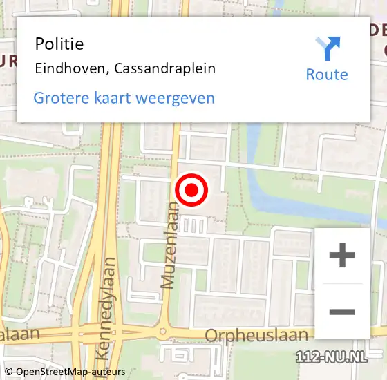 Locatie op kaart van de 112 melding: Politie Eindhoven, Cassandraplein op 10 mei 2021 17:00