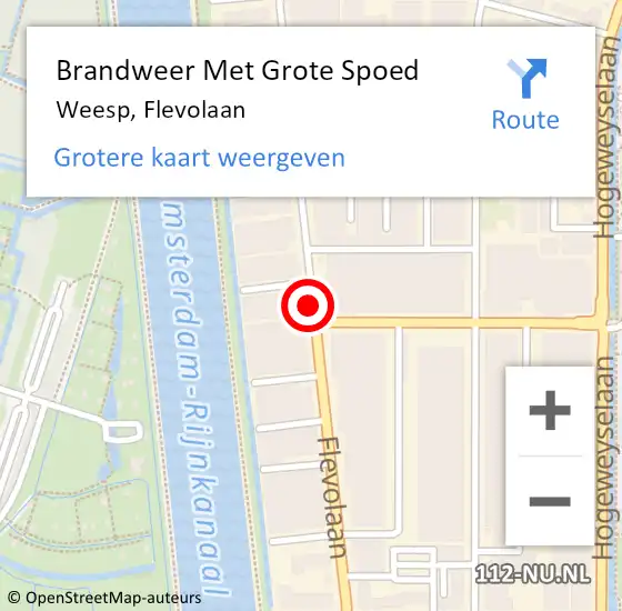 Locatie op kaart van de 112 melding: Brandweer Met Grote Spoed Naar Weesp, Flevolaan op 10 mei 2021 17:03