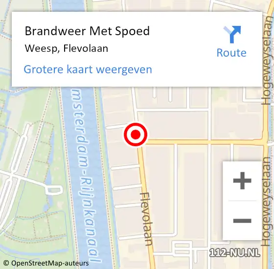 Locatie op kaart van de 112 melding: Brandweer Met Spoed Naar Weesp, Flevolaan op 10 mei 2021 17:05