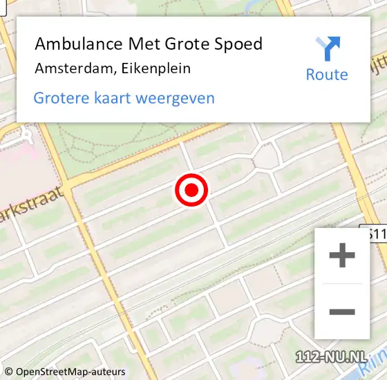 Locatie op kaart van de 112 melding: Ambulance Met Grote Spoed Naar Amsterdam, Eikenplein op 10 mei 2021 18:01