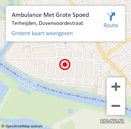 Locatie op kaart van de 112 melding: Ambulance Met Grote Spoed Naar Terheijden, Duvenvoordestraat op 10 mei 2021 18:34