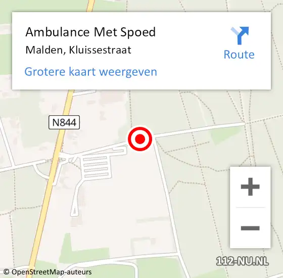 Locatie op kaart van de 112 melding: Ambulance Met Spoed Naar Malden, Kluissestraat op 10 mei 2021 19:30