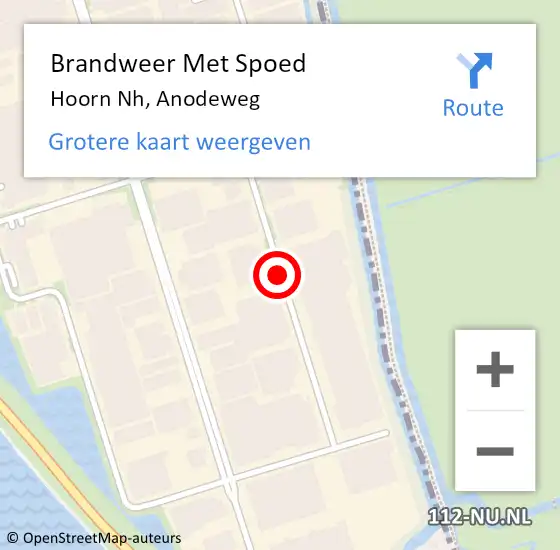 Locatie op kaart van de 112 melding: Brandweer Met Spoed Naar Hoorn Nh, Anodeweg op 10 mei 2021 19:45