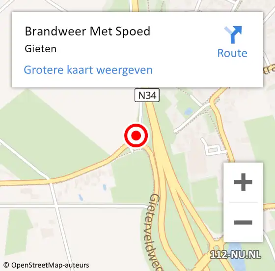 Locatie op kaart van de 112 melding: Brandweer Met Spoed Naar Gieten op 10 mei 2021 20:26