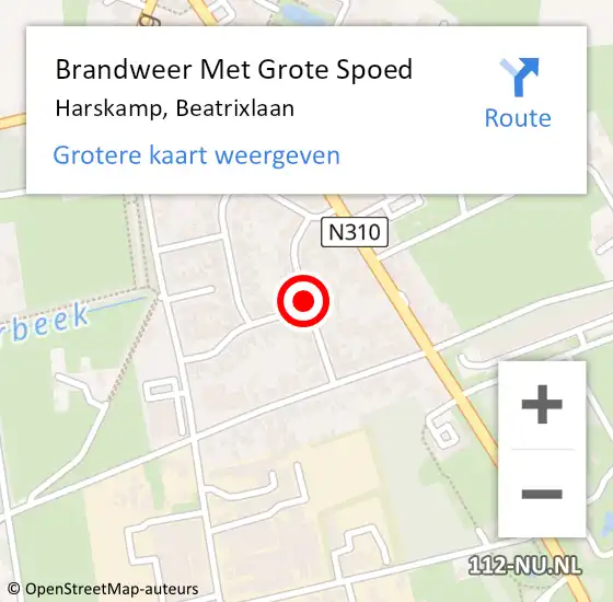 Locatie op kaart van de 112 melding: Brandweer Met Grote Spoed Naar Harskamp, Beatrixlaan op 12 mei 2021 08:44