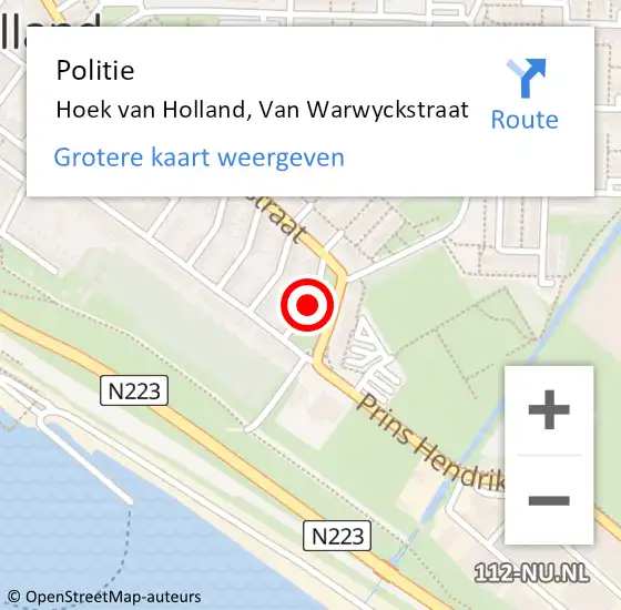 Locatie op kaart van de 112 melding: Politie Hoek van Holland, Van Warwyckstraat op 12 mei 2021 09:27