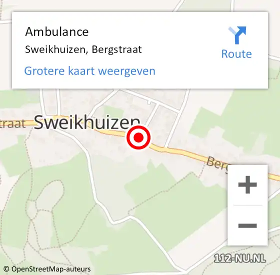 Locatie op kaart van de 112 melding: Ambulance Sweikhuizen, Bergstraat op 12 mei 2021 11:46