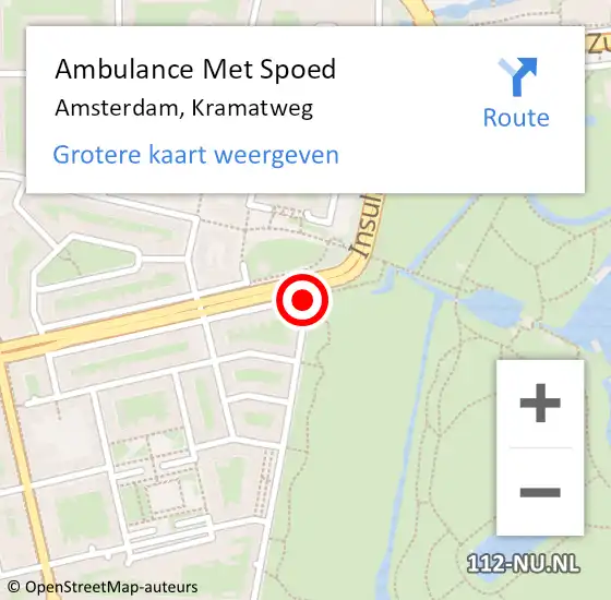Locatie op kaart van de 112 melding: Ambulance Met Spoed Naar Amsterdam, Kramatweg op 12 mei 2021 12:09