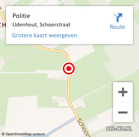 Locatie op kaart van de 112 melding: Politie Udenhout, Schoorstraat op 12 mei 2021 12:24