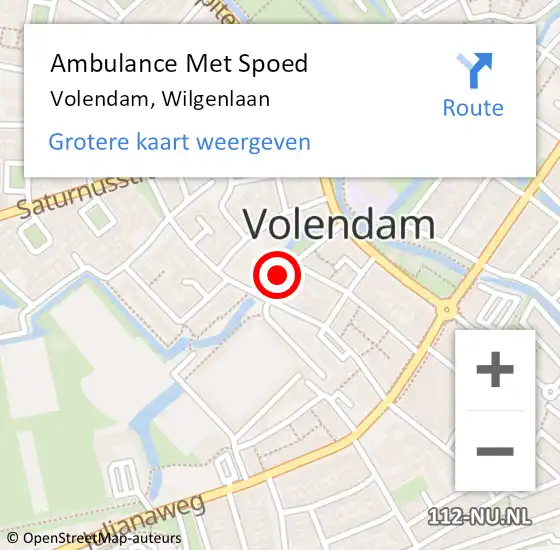 Locatie op kaart van de 112 melding: Ambulance Met Spoed Naar Volendam, Wilgenlaan op 12 mei 2021 14:07