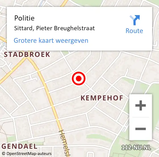 Locatie op kaart van de 112 melding: Politie Sittard, Pieter Breughelstraat op 12 mei 2021 14:12