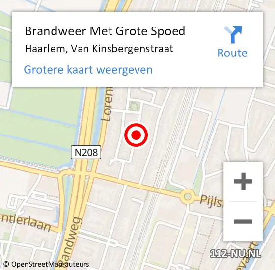 Locatie op kaart van de 112 melding: Brandweer Met Grote Spoed Naar Haarlem, Van Kinsbergenstraat op 12 mei 2021 14:52