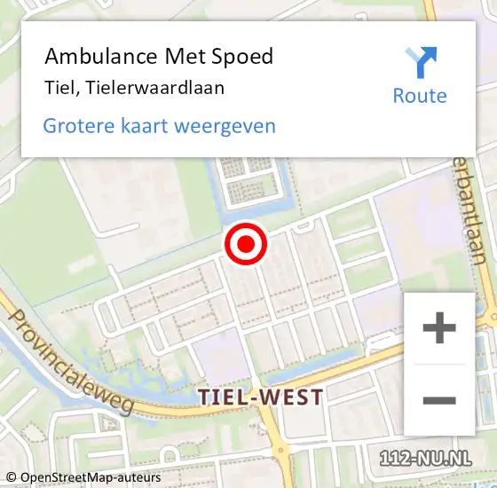 Locatie op kaart van de 112 melding: Ambulance Met Spoed Naar Tiel, Tielerwaardlaan op 12 mei 2021 15:26