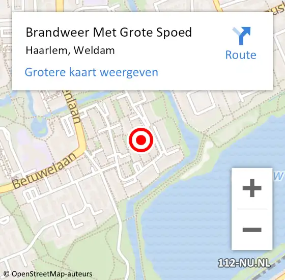 Locatie op kaart van de 112 melding: Brandweer Met Grote Spoed Naar Haarlem, Weldam op 12 mei 2021 16:59