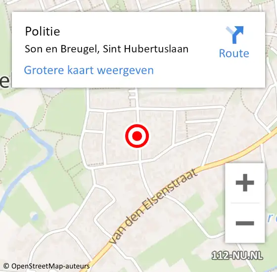 Locatie op kaart van de 112 melding: Politie Son en Breugel, Sint Hubertuslaan op 12 mei 2021 17:16