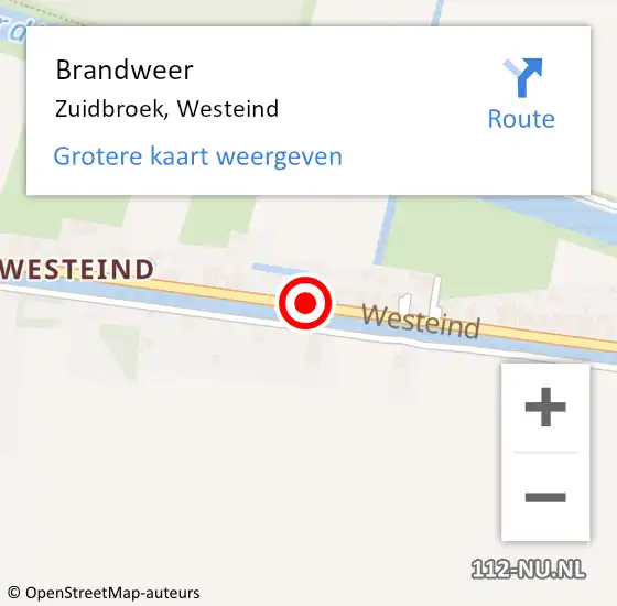 Locatie op kaart van de 112 melding: Brandweer Zuidbroek, Westeind op 12 mei 2021 19:12