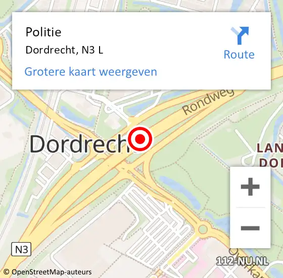 Locatie op kaart van de 112 melding: Politie Dordrecht, N3 L op 12 mei 2021 21:42