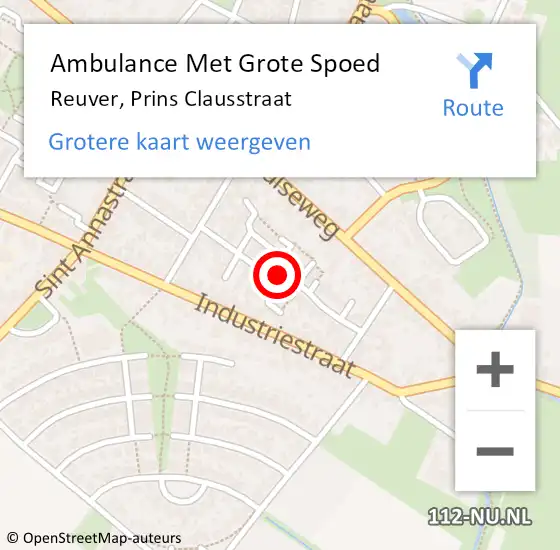 Locatie op kaart van de 112 melding: Ambulance Met Grote Spoed Naar Reuver, Prins Clausstraat op 12 mei 2021 22:10