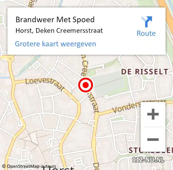 Locatie op kaart van de 112 melding: Brandweer Met Spoed Naar Horst, Deken Creemersstraat op 12 mei 2021 23:30