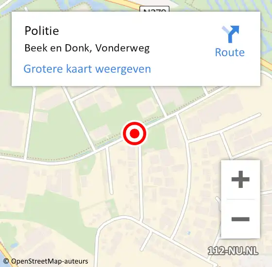 Locatie op kaart van de 112 melding: Politie Beek en Donk, Vonderweg op 13 mei 2021 01:57