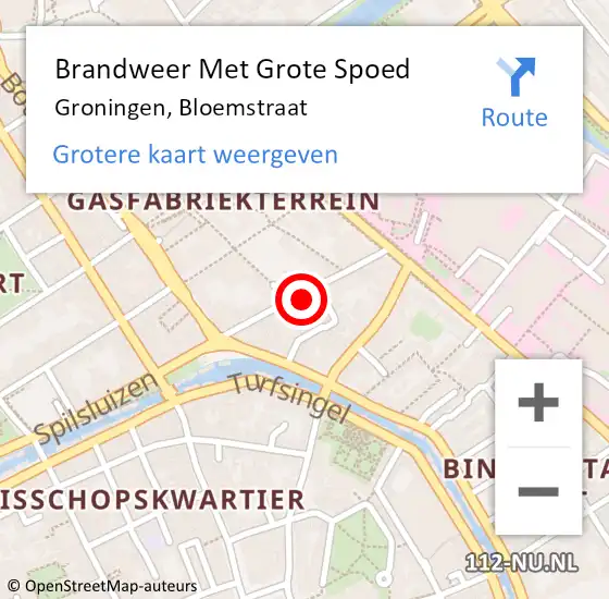 Locatie op kaart van de 112 melding: Brandweer Met Grote Spoed Naar Groningen, Bloemstraat op 13 mei 2021 02:32