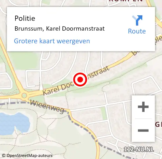 Locatie op kaart van de 112 melding: Politie Brunssum, Karel Doormanstraat op 13 mei 2021 03:42