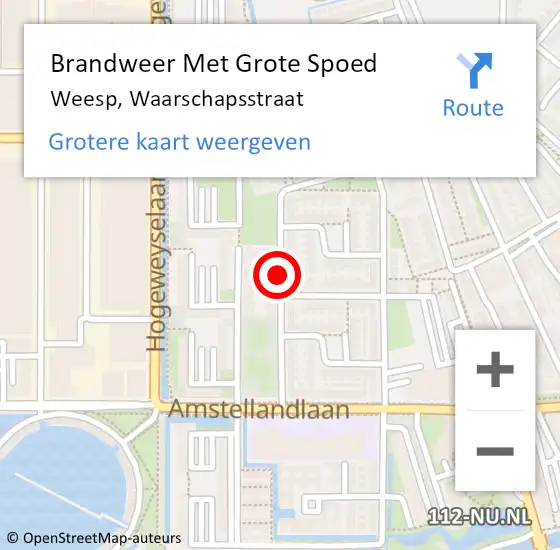 Locatie op kaart van de 112 melding: Brandweer Met Grote Spoed Naar Weesp, Waarschapsstraat op 13 mei 2021 06:32