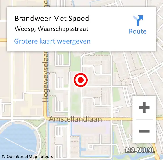 Locatie op kaart van de 112 melding: Brandweer Met Spoed Naar Weesp, Waarschapsstraat op 13 mei 2021 06:45