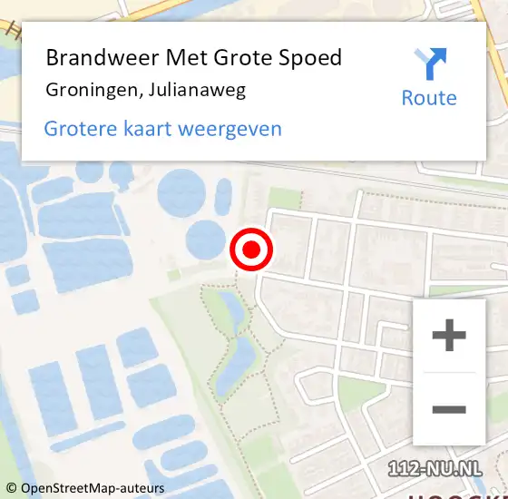 Locatie op kaart van de 112 melding: Brandweer Met Grote Spoed Naar Groningen, Julianaweg op 13 mei 2021 09:50