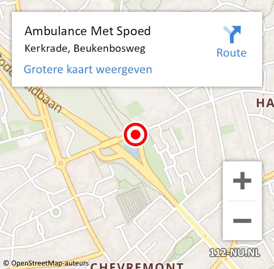 Locatie op kaart van de 112 melding: Ambulance Met Spoed Naar Kerkrade, Beukenbosweg op 13 mei 2021 10:58
