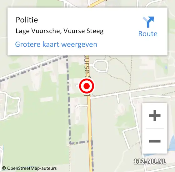 Locatie op kaart van de 112 melding: Politie Lage Vuursche, Vuurse Steeg op 13 mei 2021 11:06