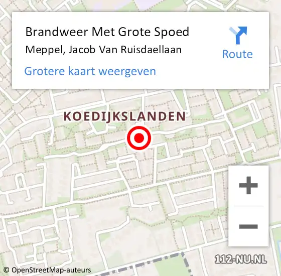 Locatie op kaart van de 112 melding: Brandweer Met Grote Spoed Naar Meppel, Jacob Van Ruisdaellaan op 13 mei 2021 12:33