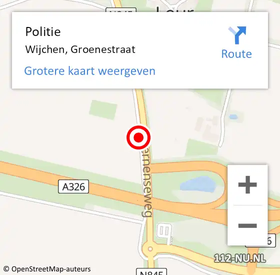 Locatie op kaart van de 112 melding: Politie Wijchen, Groenestraat op 13 mei 2021 15:14