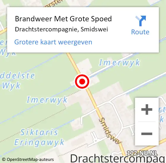 Locatie op kaart van de 112 melding: Brandweer Met Grote Spoed Naar Drachtstercompagnie, Smidswei op 13 mei 2021 16:17