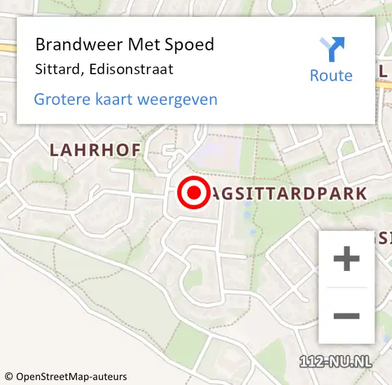 Locatie op kaart van de 112 melding: Brandweer Met Spoed Naar Sittard, Edisonstraat op 13 mei 2021 16:45