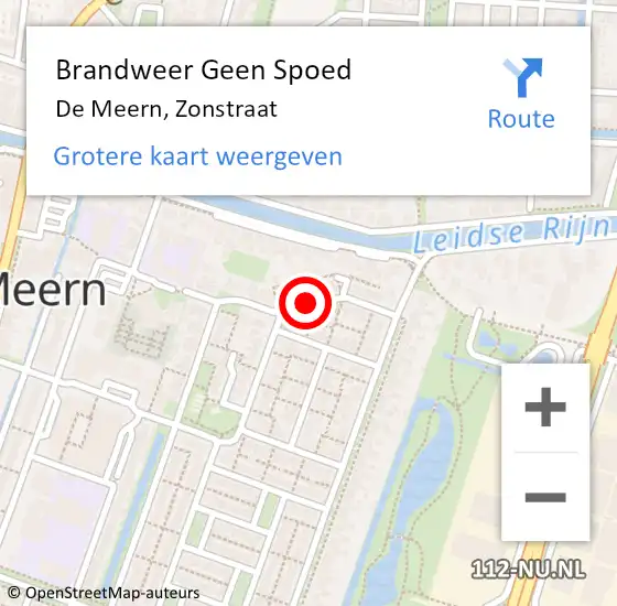 Locatie op kaart van de 112 melding: Brandweer Geen Spoed Naar De Meern, Zonstraat op 13 mei 2021 17:15