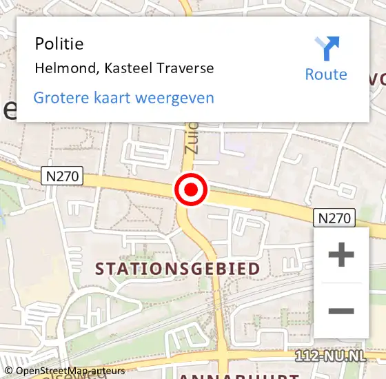 Locatie op kaart van de 112 melding: Politie Helmond, Kasteel Traverse op 13 mei 2021 17:29