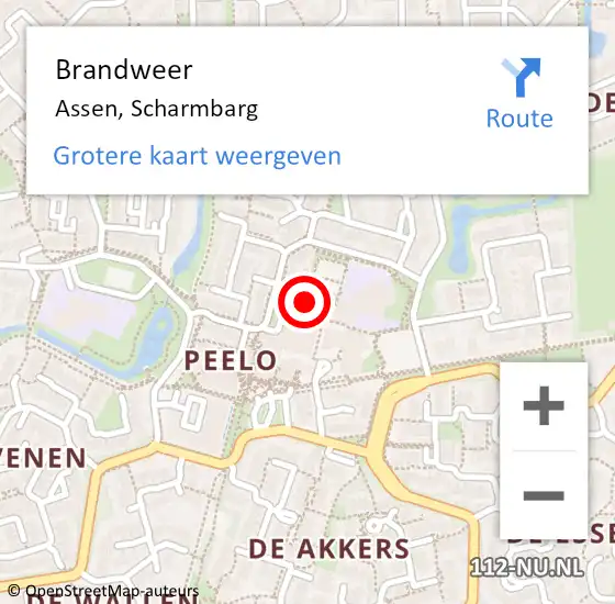 Locatie op kaart van de 112 melding: Brandweer Assen, Scharmbarg op 13 mei 2021 19:56