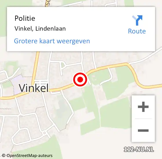 Locatie op kaart van de 112 melding: Politie Vinkel, Lindenlaan op 13 mei 2021 19:56