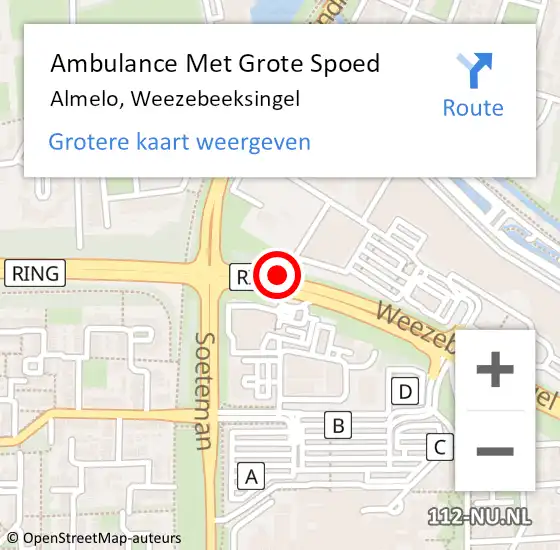 Locatie op kaart van de 112 melding: Ambulance Met Grote Spoed Naar Almelo, Weezebeeksingel op 13 mei 2021 22:33