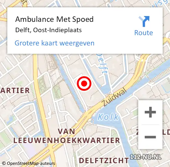 Locatie op kaart van de 112 melding: Ambulance Met Spoed Naar Delft, Oost-Indieplaats op 13 mei 2021 22:45