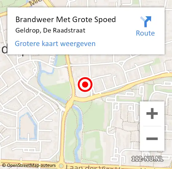 Locatie op kaart van de 112 melding: Brandweer Met Grote Spoed Naar Geldrop, De Raadstraat op 14 mei 2021 00:14