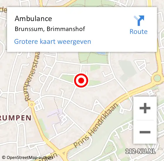 Locatie op kaart van de 112 melding: Ambulance Brunssum, Brimmanshof op 10 juni 2014 11:59