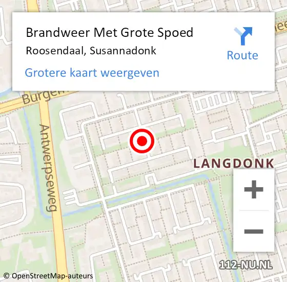 Locatie op kaart van de 112 melding: Brandweer Met Grote Spoed Naar Roosendaal, Susannadonk op 14 mei 2021 07:26