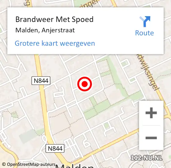Locatie op kaart van de 112 melding: Brandweer Met Spoed Naar Malden, Anjerstraat op 14 mei 2021 11:01