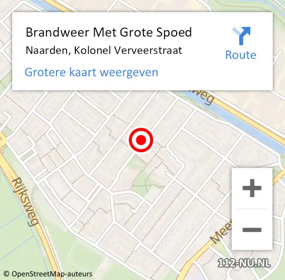 Locatie op kaart van de 112 melding: Brandweer Met Grote Spoed Naar Naarden, Kolonel Verveerstraat op 14 mei 2021 11:23