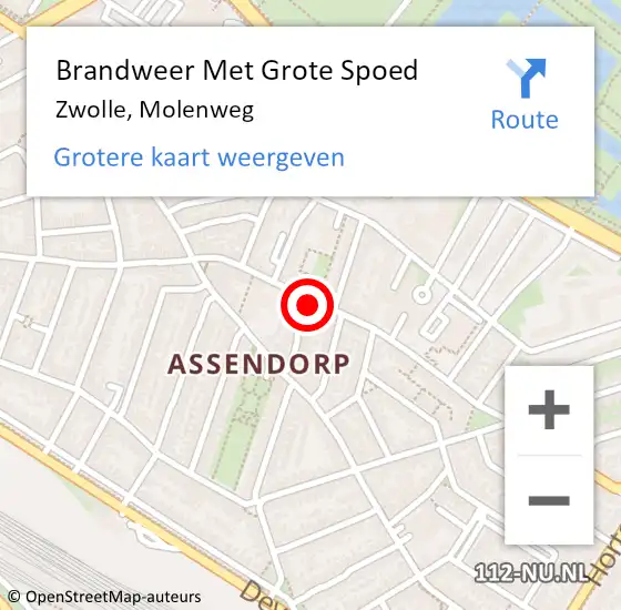 Locatie op kaart van de 112 melding: Brandweer Met Grote Spoed Naar Zwolle, Molenweg op 14 mei 2021 11:36