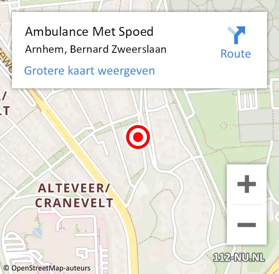 Locatie op kaart van de 112 melding: Ambulance Met Spoed Naar Arnhem, Bernard Zweerslaan op 14 mei 2021 12:25