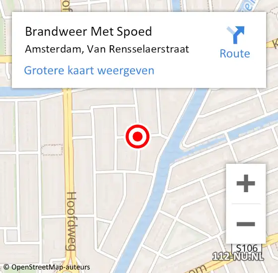 Locatie op kaart van de 112 melding: Brandweer Met Spoed Naar Amsterdam, Van Rensselaerstraat op 14 mei 2021 12:49